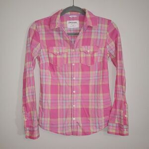AEROPOSTALE Y2K PINK GREEN BLUE PLAID BUTTON DOWN SHIRT SIZE SMALL